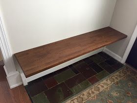 meg & the martin men: Floating Bench Bench Seating Dimensions, Diy Floating Corner Shelves, Floating Shower Bench, Kitchen Bench Seating, Floating Bench, Bench Seating Kitchen, Built In Sofa, Coat Rack Hooks, Floating Corner Shelves