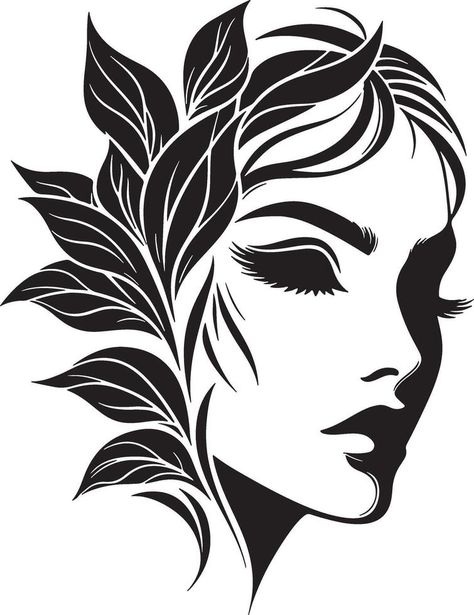 Women Beauty Face Silhouette Illustration Silhouette Art Stencils, Silhouette Art Ideas, Silhouette Images Free, Women Silhouette Art, Portrait Silhouette, Lady Silhouette, Glass Etching Patterns, Face Silhouette, Face Stencils