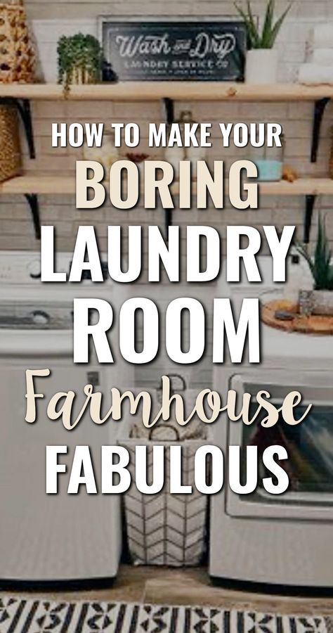 Laundry Room Makeovers on a Budget - How to make your boring laundry room farmhouse fabulous Laundry Mud Room Decor Ideas, Farmhouse Laundry Room Ideas Small Diy, Log Cabin Laundry Room Ideas, Charcoal Gray Laundry Room, Updating Laundry Room, Small Country Laundry Room Ideas, Decorative Laundry Room, Farmhouse Laundry Room Remodel, Laundry Room Wreath Ideas