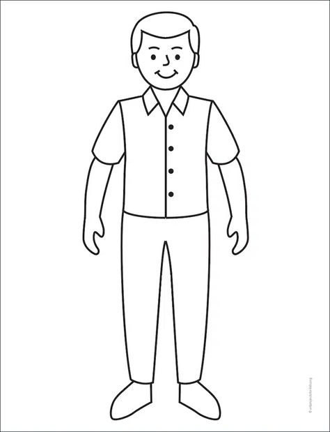 Human Drawing Easy, Easy Human Drawings, Easy Boy Drawing, Man Drawing Easy, Father Drawing, Family Tree Drawing, Teach Drawing, Man Coloring Pages, Easy Pictures To Draw