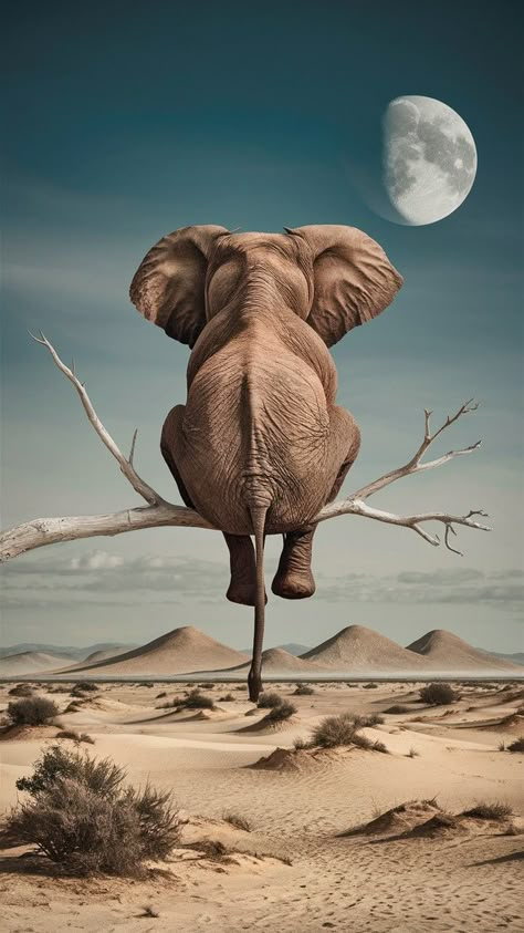 Surreal Nature Art, Surrealism Animals, Elephant Iphone Wallpaper, 8 K Wallpaper, Surreal Animals, Curious Animals, Surrealism Landscape, Elephant Sitting, Elephant Photo