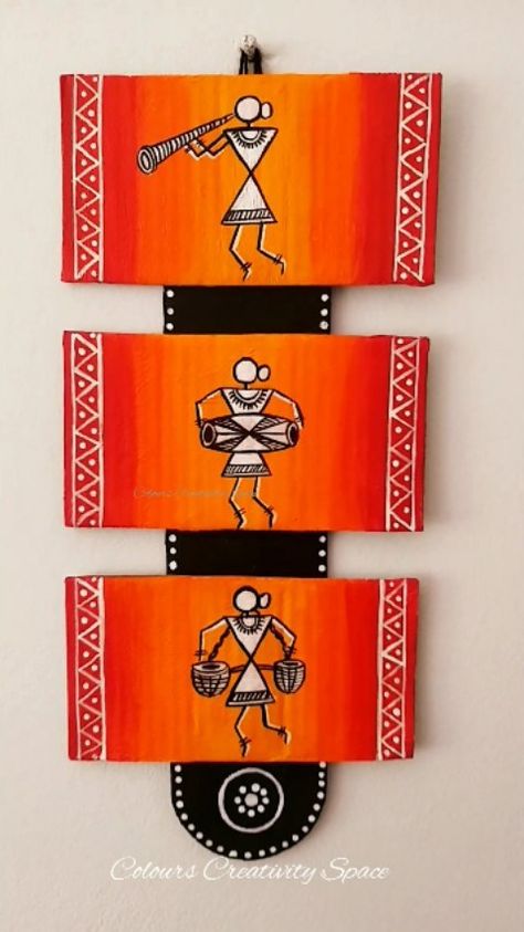 Colours Creativity Space on Instagram: “❤🧡Warli Love 🧡❤ Hope you like this quick DIY ❤🧡Like,Share SAVE 👍❤🧡 🧡🧡Follow @colours_creativity_space for more ❤❤Material : Popsicles…” Paper Plate Decorations Wall Decor, Easy Painting For Home Decor, Easy Wall Craft Ideas, Craft Paper Wall Hanging, Drawing For Wall Hanging, Warli Painting Designs, Beautiful Wall Hanging Crafts, Drawing For Home Decor, Wall Hanging Cardboard Ideas