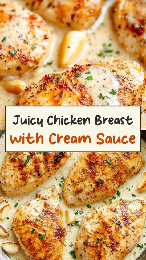 Indulge in the rich and savory flavors of tender chicken breast with creamy, velvety sauce. This elegant dish is perfect for a special dinner or a cozy night in. The succulent chicken pairs beautifully with the decadent cream sauce, creating a symphony of taste that will leave your taste buds singing. Treat yourself to this delicious meal that is sure to impress your family and friends. Chicken In Heavy Cream Sauce, Chicken Breast With Sour Cream Recipes, Chicken Dish With Cream Cheese, Chicken In A Cream Sauce, Chicken In Creamy Sauce, Easy Cream Sauce For Chicken, Chicken And Cream Sauce, Chicken With Pan Sauce, Chicken In Cream Sauce Recipes