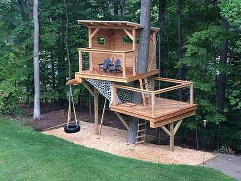 21 Amazing Tree Houses for Kids Simple Tree House, Playground Landscaping, Tree House Ideas, Treehouse Ideas, Tree House Plans, Tree Fort, Tree House Diy, Tree House Kids, House Tree