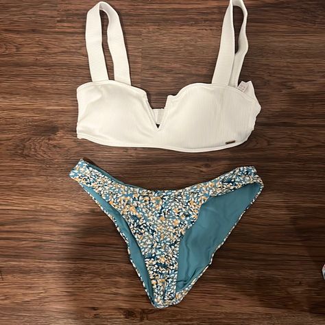 White Top And Print Full Coverage Bottoms Cute Summer Bikinis Full Coverage, Roxy Swimsuit, Swimsuit Ideas, Swimsuit Aesthetic, Pretty Swimsuits, Swimsuit Inspo, July Outfits, Summer Stuff, Trendy Swimsuits