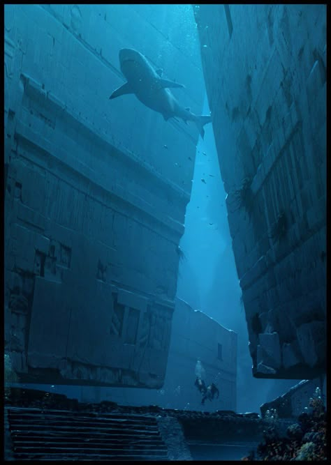 Raphael Lacoste on Twitter: "Underwater Ruins… " Underwater Ruins, Roleplay Ideas, شرم الشيخ, Shark Photos, Underwater City, Under The Water, Scary Stuff, Ocean Pictures, Fantasy Places