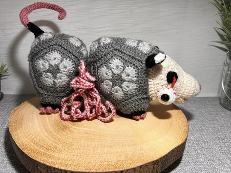 Isopod Crochet Pattern, Crochet Door Stop, Crochet Opposum Pattern Free, Opossum Crochet Pattern Free, Possum Crochet, Ugly Crochet, Crochet Possum, African Flower Crochet Pattern, Crochet Opossum