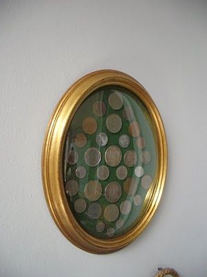 old coins in a neat frame.  now i know how to display my coins! Coin Frame Display Ideas, Old Coins Craft Ideas, Old Coins Craft, Coin Display Ideas, Coin Collection Display, Coin Frame, Coin Crafts, Pallet House, Collection Displays