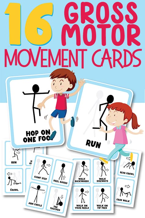 Sports Gross Motor Activities, Motor Movement Activities, Diversity Gross Motor Activities, Gross Motor Skill Activity Preschool, Movement Break Cards, Movement Games For Kindergarten, Exercise Cards For Kids, Indoor Movement Activities For Kids, Movement Cards For Kids Free Printable