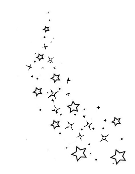 Simple Stars Drawing, Cascading Stars Tattoo, Moon And Planets Tattoo, Space Stars Tattoo, Cool Star Tattoos, Falling Star Tattoo, Star Border Design, Star Cluster Tattoo, Stars Drawings