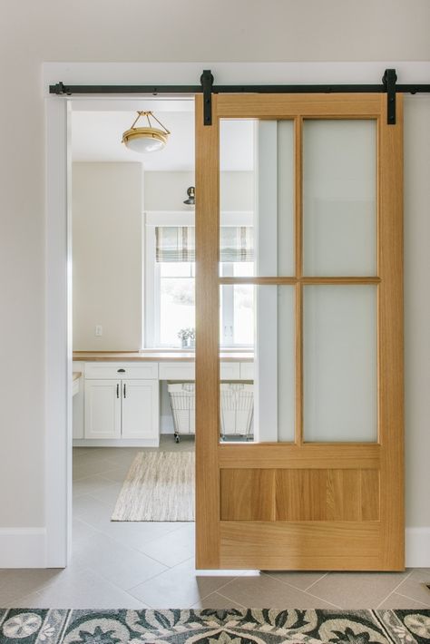 Sliding Glass Barn Doors, Laundry Room Doors, Barn Door Designs, Glass Barn Doors, Casa Country, Glass Doors Interior, Kitchen Doors, Home Decor Online, Laundry Room Design