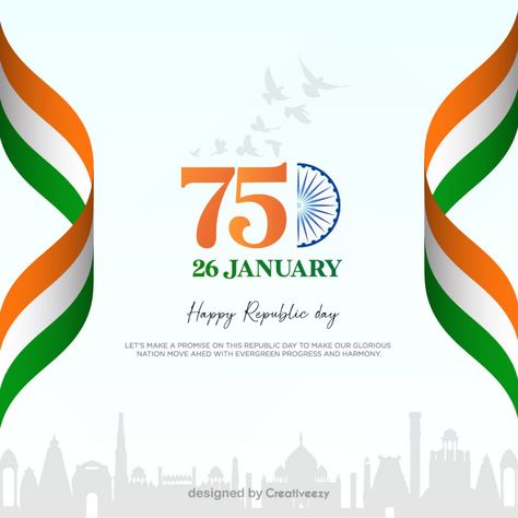 republic-day-wishes-with-indian-flag-and-monuments-vector-design Republic Day Wishes Indian, Photoshop Creative Ideas, Republic Day Creative Ads, Republic Day Greetings, Flag Design Ideas, Indian Flag Colors, Republic Day Wishes, Ashoka Chakra, Indian Republic Day