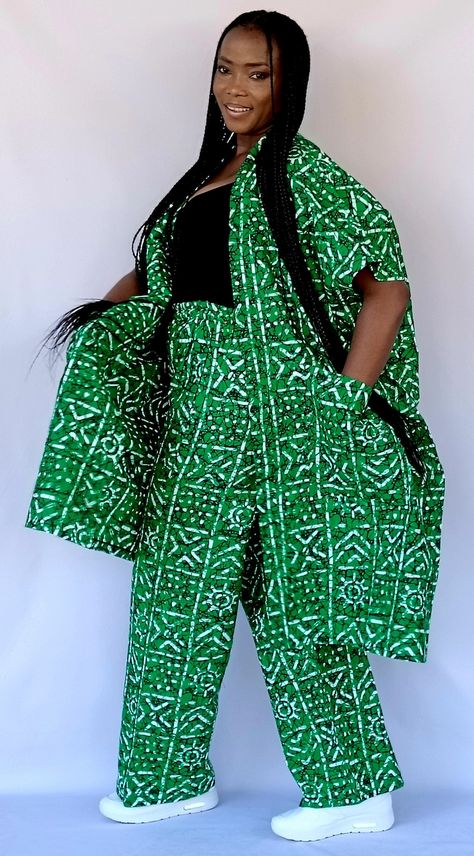 Bold Ankara 2 Piece African Print Ankara Print Loose Pant Long Kimono Kimono Jacket African Print Kimono African Jacket Ankara - Etsy Australia Kimono 2 Piece Outfit, Kimono And Trousers Outfit, Ankara Pants For Ladies, Kimono Jacket And Trouser, Kimono Ankara Styles, Ankara 2 Piece, Ankara Kimono Jacket, African Skirt Outfit, African Jacket