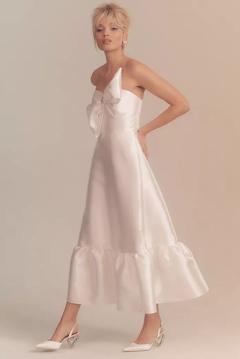 Wedding Reception Dresses | Anthropologie Ruffled White Dress, Bridal Event Dresses, Midi Reception Dress, Audrey Hepburn Dress, Wedding Reception Outfit, Courthouse Wedding Dress, Rehearsal Dinner Outfits, Reception Dresses, Vogue Vintage