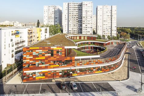 Gallery of Complex School in Bobigny / Mikou Design Studio - 6 Elementary School Architecture, Eco School, Arch Concept, Educational Architecture, Building Development, Leisure Center, Eco Architecture, Green Roofs, Education Architecture