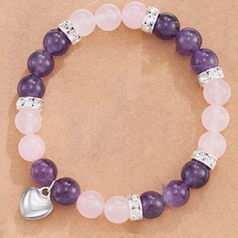 Pale Pink And Purple Heart Bracelet Material: Agate Pink And Purple Bracelet, Purple Bracelet Ideas, Bracelets Business, Pulseras Aesthetic, Glass Bracelets, Fendi Bracelet, Boho Cuff Bracelet, Purple Beaded Bracelets, Bracelet Inspo