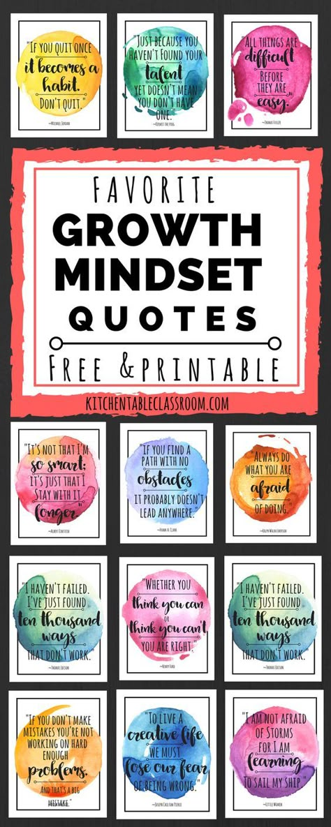 Check out these free printable quotes for some encouragement to keep up that growth mindset! Growth Mindset For Kids, Free Printable Quotes, Growth Mindset Quotes, Quotes Encouragement, Classroom Quotes, Growth Quotes, Character Education, Mindset Quotes, School Counselor