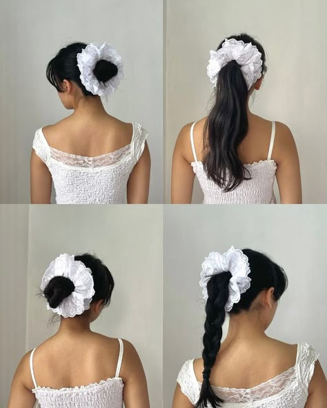 Hairstyle inspiration for your next day out featuring our lace scrunchie!ᯓᡣ𐭩 How would you style yours? 🤍ྀི . . . . . #lace #scrunchies #hairstyle #hairinspo #lacescrunchie #aesthetic #pinterest #pinterestinspired #lifestyle Jumbo Scrunchie Hairstyles, Large Scrunchie Hairstyles, Giant Scrunchie Hairstyles, Oversized Scrunchie Hairstyles, Big Scrunchies Hairstyles, Ideas De Peinados Aesthetic, Scrunchy Hairstyles, Hairstyles With Scrunchies, Lace Scrunchies