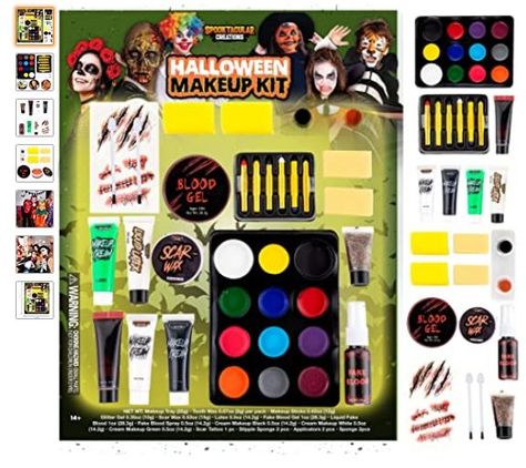 Spooktacular Creations 12 Color Special Effect Makeup Kits, 25 PCS Halloween Family Makeup Kit, Face Body Paint, Halloween Cosplay Makeup, Easy On & Easy Off Makeup Set for Halloween Party Supplies Boy Halloween Makeup, Liquid Latex Makeup, Zombie Cosplay, Halloween Makeup Kits, Paint Halloween, Scar Wax, Dead Makeup, Face Paint Kit, Scar Cream