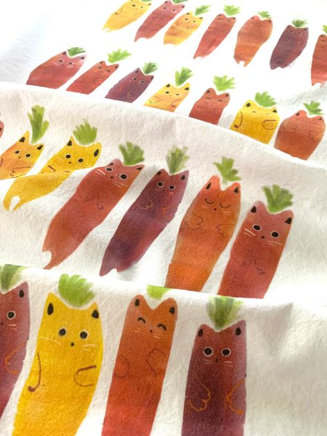 Carrot Cat Kitchen Towel PREORDER Colorful Kitchen Gift | Etsy UK Cheerful Kitchen, Colorful Carrots, Cat Tea Towel, Funky Kitchen, Cat Kitchen, Flour Sack Kitchen Towels, Cat Sitter, Colorful Kitchen, Spring Gifts