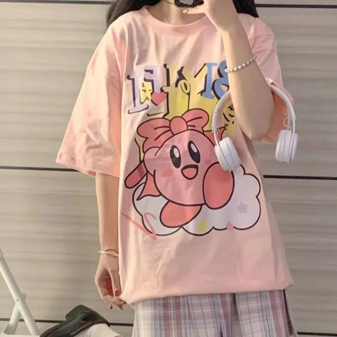 Y2k Fashion Pink, Kirby Shirt, Harajuku Fashion Kawaii, Printed Tshirt Women, Kawaii Shirts, Style Kawaii, Anime Tshirt, Kawaii Clothes, Harajuku Fashion