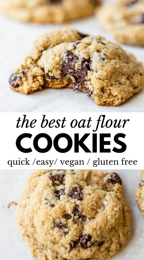 Oat Flour Chocolate Chip Cookies Healthy, Gluten Free Oat Flour Cookies, Chocolate Chip Cookies With Oat Flour, Oat Flower Recipe, Oat Flour Cookie Recipes, Gluten Free Oat Flour Recipes, Vegan Oat Flour Recipes, How To Make Oat Flour, Oat Flour Scones