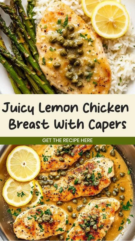 Indulge in a flavorful culinary experience with this exquisite Lemon Chicken Breast with Capers recipe. The perfect balance of tangy lemon and savory capers brings out the natural juicy taste of the tender chicken breasts, creating a mouthwatering dish that will delight your palate. This recipe is ideal for both simple weeknight dinners or special occasions when you want to impress your guests with a delicious homemade meal. Lemon Chicken Breast, Tenderized Chicken Breast Recipes, Caper Chicken Recipe, Chicken With Capers, Chicken In Lemon Sauce, Chicken Breast Recipes Lemon, Butter Lemon Chicken Recipe, Lemon Pepper Chicken Sides, Chicken Lemon