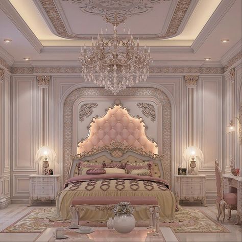 Luxury Bedroom Pink, Rich Girl Bedroom, بيوت ملكية, Reka Bentuk Bilik Tidur, Pink Accent Walls, Fancy Bedroom, Royal Bedroom, Castle Bedroom, Hiasan Bilik Tidur