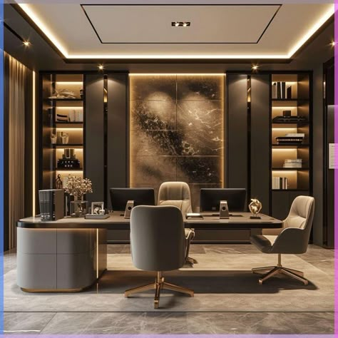 Luxury Modern Office Design, Classic Office Design Luxury, Ceo Office Design Luxury Modern, Ceo Office Design Luxury, Boss Office Interior Design, Interior Bloxburg, Workspace Design Ideas, Luxury Office Design, Office Interior Design Luxury