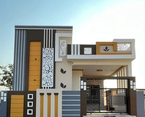 One Floor Design House, Front House Colour Ideas, New House Elevation Ideas, One Floor Elevation Design, Colours For Home Exterior, East Facing Front Elevation, Outside Colour Of House, Modern Front Wall Design Of House, House Paints Outside