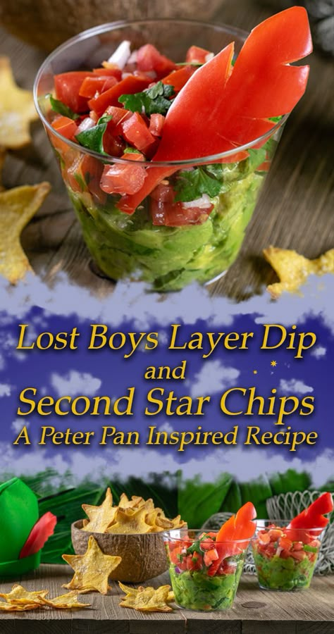 To celebrate the 65th Anniversary of Peter Pan and its Walt Disney Signature Collection Blu-ray release, The Geeks have created a recipe for Lost Boys Layer Dip and Second Star Chips! [sponsored] 2geekswhoeat.com #DisneyRecipes #DisneyFood #AppetizerRecipes #DipRecipes #PartyIdeas Party Ideas Food Appetizers, Peter Pan Movie Night, Movie Foods, Nerd Food, Disney Movie Night Food, Walt Disney Signature, Movie Recipes, Neverland Party, Disney Movie Nights