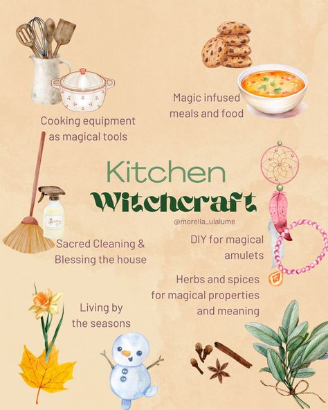 Read our blog post on kitchen witchcraft! What  makes a kitchen witch and what are her skills, how to become one and how to channel the aethetic? Head over to our article! Witchcraft Recipes Kitchen Witch, Kitchen Witch Deities, Kitchen Witch Tips, Witch Meals, Kitchen Witchery Recipes, Kitchen Witch Spells, Kitchen Grimoire, Witchcraft Recipes, Kitchen Witch Aesthetic