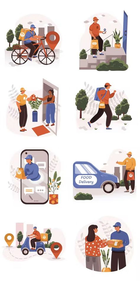 Food Delivery Service Web Concept Vector Illustration AI, EPS Food Delivery Service, Brand Strategy Design, Meal Delivery Service, Food Illustrations, Food Delivery, Brand Strategy, Flat Design, Delivery Service, Graphic Illustration