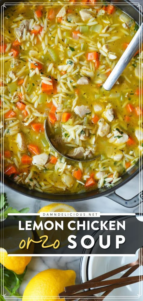 LEMON CHICKEN ORZO SOUP, comfort food, tasty dinner recipes Lemon Chicken Orzo, Orzo Soup Recipes, Lemon Chicken Soup, Orzo Soup, Chicken Orzo Soup, Orzo Recipes, Chicken Orzo, Lemon Chicken Orzo Soup, Best Soup Recipes