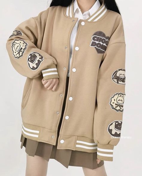 Kawaii Jacket, Jacket Fabric, Kawaii Fashion Outfits, Embroidered Baseball, Cute Jackets, Really Cute Outfits, Kawaii Clothes, Baseball Jacket, Mode Vintage