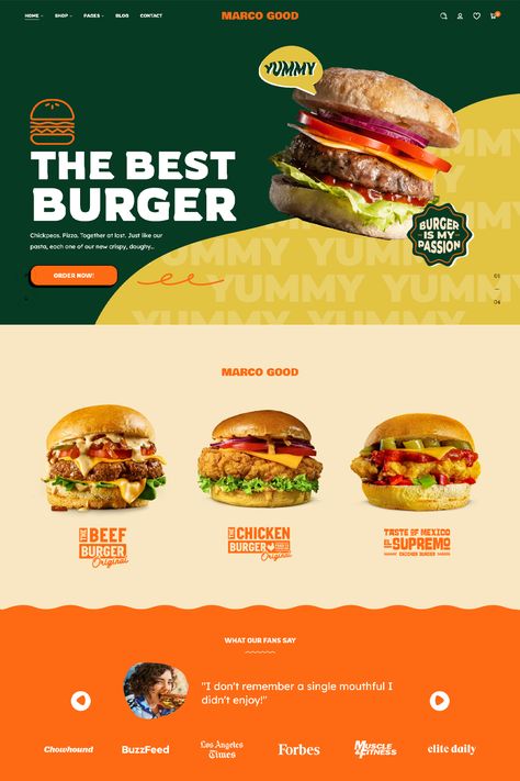 Marco Good is a clean & responsive Fast Food Restaurant WordPress Theme. It can be used for eCommerce purposes such as restaurants, cafes, fast food stores, pizza & burger stores, tacos restaurants, bakery, bars, or food blogs. Burger Restaurant Website Design, Fast Food Website, Food Website Design, Restaurant Website Design, Taco Restaurant, Pizza Burger, Website Menu, Restaurant Themes, Best Fast Food