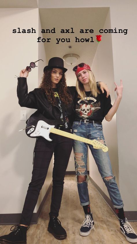 halloween costume ideas rock n roll easy duo Glam Rock Halloween Costume, Classic Rock Halloween Costumes, Rock N Roll Couples Costume, Female Rockstar Costume, Rock And Roll Couple Costume, Rocker Couple Costume, Rock Idol Outfit, Rock N Roll Spirit Week Outfit, Grungy Halloween Costumes