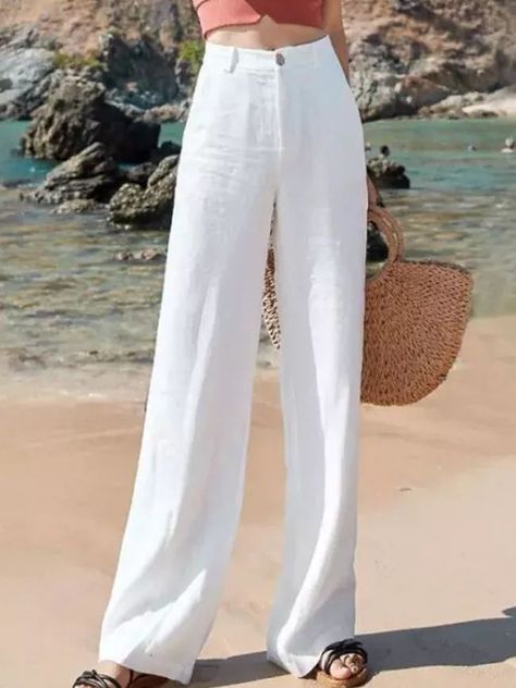 ecd62de20ea67e1c2d933d311b08178adesc50181614ri Cotton Linen Pants Women, Celana Fashion, White Wide Leg Pants, Cotton Linen Pants, Casual Wide Leg Pants, Wide Leg Linen Pants, Linen Pants Women, Straight Trousers, Linnet