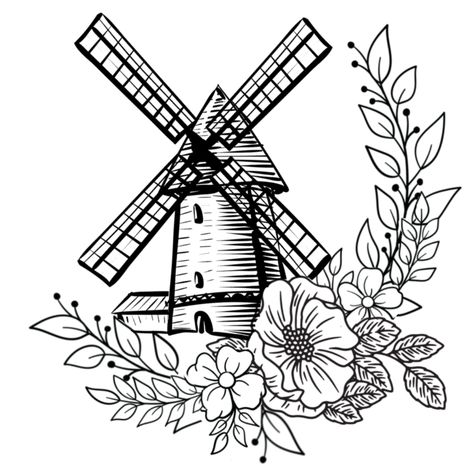 Moulin Rouge Windmill Tattoo, Windmill And Tulips Tattoo, Windmill Tattoo Country, Blink182 Tattoo, Windmill Tattoo, Blink 182 Tattoo, Vintage Windmills, Bookish Tattoos, Tulip Tattoo