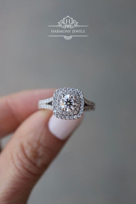 #roundbrilliantengagementring #doublehaloring #doublehalo #diamondengagementring #engagementring 0 7 Carat Engagement Ring, Engagement Rings Round Solitaire, 7 Carat Engagement Ring, Engagement Ring For Bride, Latest Gold Ring Designs, Ring Upgrade, Big Wedding Rings, Cushion Halo Engagement Ring, Modern Gold Jewelry