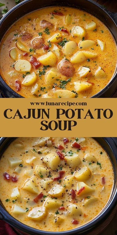 Warm up with this Creamy Cajun Potato Soup, packed with flavor and spice! This cozy dish is perfect for chilly nights and combines creamy potatoes with a kick of Cajun seasoning. It’s an easy-to-make, one-pot meal that’s ideal for family dinners or meal prep. Try it for a delicious and comforting soup with a hint of heat! Save this recipe now! 👉 #CajunPotatoSoup #ComfortFood #SoupSeason #SpicyRecipes #OnePotMeals #PotatoSoup #FallRecipes #FamilyMeals 🍲🥄 Dutch Oven Soups One Pot, Potato Jalapeno Soup, Cajun Potato Soup Recipe, Cozy Soups Recipes, Crawfish Potato Soup, Cooking For My Soul, Creamy Cajun Potato Soup, Low Country Chowder, Pot Liquor Soup