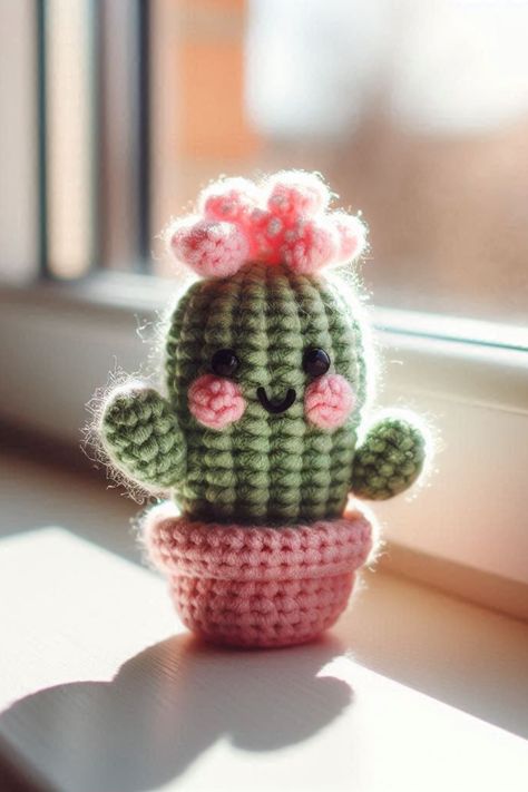 Learn how to crochet a Cute Cactus Amigurumi with this simple and fun guide. Perfect for home decor or as a unique gift idea. Amigurumi Home Decor, Crochet Cactus Amigurumi, Crochet Plant Amigurumi Free Pattern, Crochet Aloe Vera Pattern Free, Crocheted Cactus Pattern Free, Crochet Patterns Plants, Amigurumi Free Pattern Mini, Amigurumi Cactus Free Pattern, Free Cactus Crochet Pattern