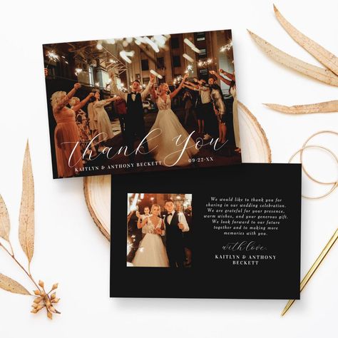 Elegant Calligraphy Custom Wedding Photo Thank You Card Custom Thank You Cards, Photo Thank You Cards, Elegant Calligraphy, 60th Birthday Party, Trendy Wedding, 60th Birthday, Give Thanks, Hat Crafts, Celebrity Weddings