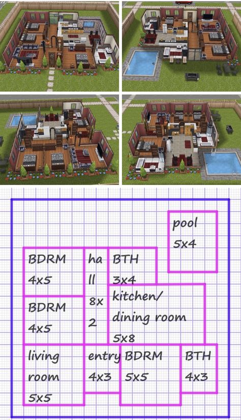 Sims Freeplay House Design One Floor Story simple small One Story House Design, Casas The Sims Freeplay, Sims 4 Houses Layout, Case Minecraft, Lotes The Sims 4, Rumah Minecraft Sederhana, One Story House, Sims Freeplay Houses, Minecraft House Plans