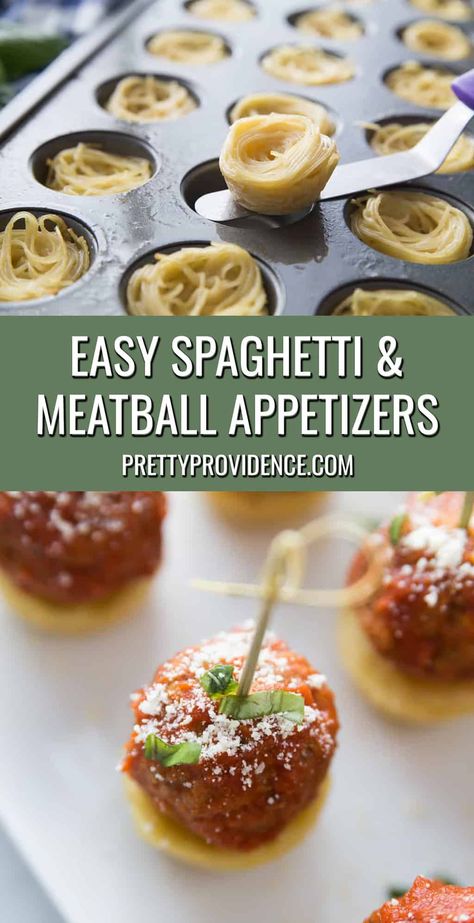 You will love these easy spaghetti and Italian meatball appetizers! They're the perfect pasta appetizers for Thanksgiving, Christmas, book club or game day parties! Mini Aperitivos, Meatball Appetizers, Italian Meatball, Appetizer Meatballs, Easy Spaghetti, Lake Food Ideas Summer, Food Ideas Summer, Appetizers Easy Finger Food, Mini Sandwiches