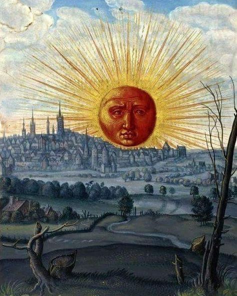 Sun with human face rising - Splendor Solis 🔥(1582) #art #paint #canvas #canvasart #canvaspainting #oilpainting #painting #painter #face… Stephen Ellcock, Splendor Solis, Alchemical Art, Happy Solstice, Alchemy Art, Esoteric Art, Occult Art, Sun Art, Sun Moon Stars