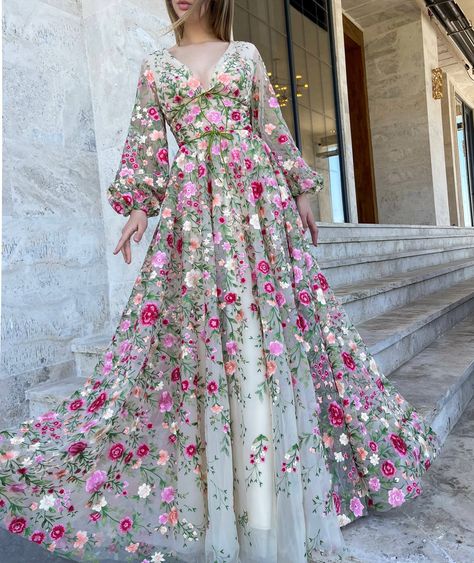 Floral Tulle Prom Dress, Ultra Feminine Style, Teuta Matoshi, Tulle Embroidery, Porto Rico, Embroidered Maxi Dress, Floor Length Skirt, Tulle Gown, Formal Dresses For Women