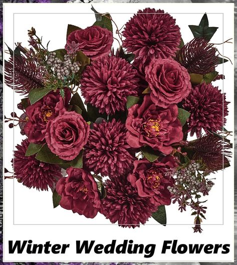 24 Heads Premium Artificial Flowers, Burgundy Silk Flower Peony Bouquets, Fake Flowers Roses Decoration, Faux Chrysanthemum Floral Arrangements for Wedding and Home D cor Hydrangeas Centerpieces, Frosty Flowers, Roses Decoration, Amazon Flowers, Peony Bouquets, Flower Peony, Hydrangea Centerpiece, Winter Wedding Flowers, Artificial Hydrangeas