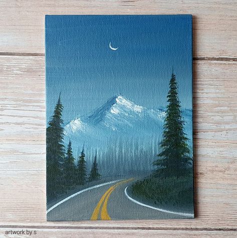 Original Acrylic Painting On Canvas Board Mountain View Landscape Scenery Painting Landscape Inspiration Art, Landscape Painting Ideas Acrylic, Landscape Painting On Canvas, Blue Mountains Painting, Canvas Painting Landscape Acrylics, Mountains Painting Easy, Painting Mountains Acrylic, Mountain Painting Easy, Paint Inspo Easy Acrylic