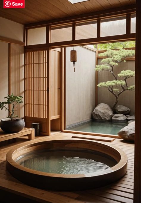 Japanese Bath House, Japanese Bathroom Design, Interior Japandi, Japanese Spa, Backyard Deck Ideas, Japanese Inspired Home, Japanese Bathroom, Creative Backyard, Minimalist Homes